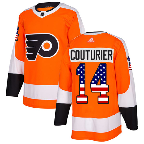 Adidas Flyers #14 Sean Couturier Orange Home Authentic USA Flag Stitched NHL Jersey - Click Image to Close